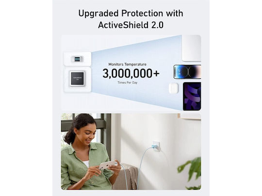 Anker Φορτιστής Χωρίς Καλώδιο GaN με Θύρα USB-C 30W Λευκός (Nano III)