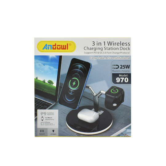 Andowl Ασύρματος Φορτιστής (Qi Pad) 25W Power Delivery / Quick Charge 3.0 Μαύρος