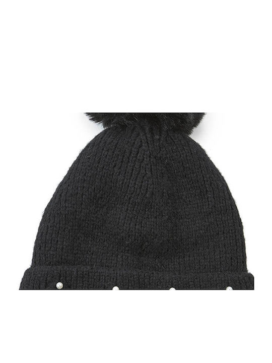 Verde Pom Pom Beanie Frauen Beanie mit Strickmuster in Schwarz Farbe