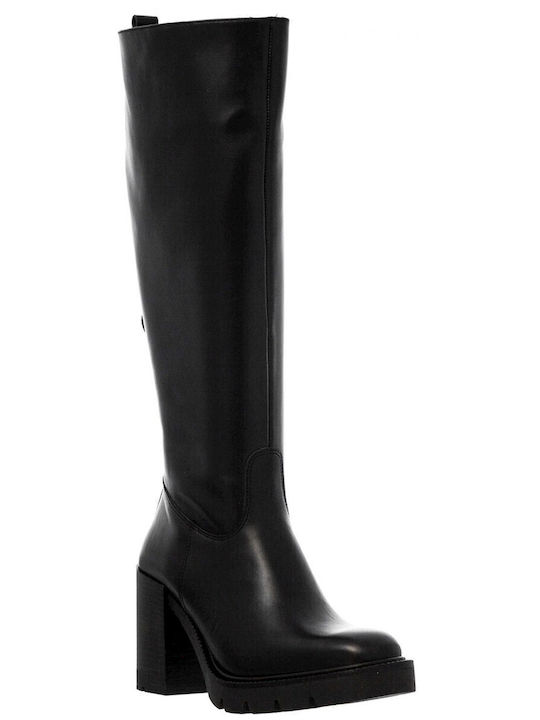 Leather High Heel Women's Boots with Zipper / Rubber Black