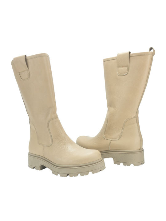 Leather Women's Boots with Laces Beige