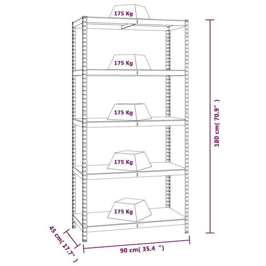 vidaXL Dexion Regal 90x45x180cm mit 5 Regalen Gesamtbelastbarkeit 875kg