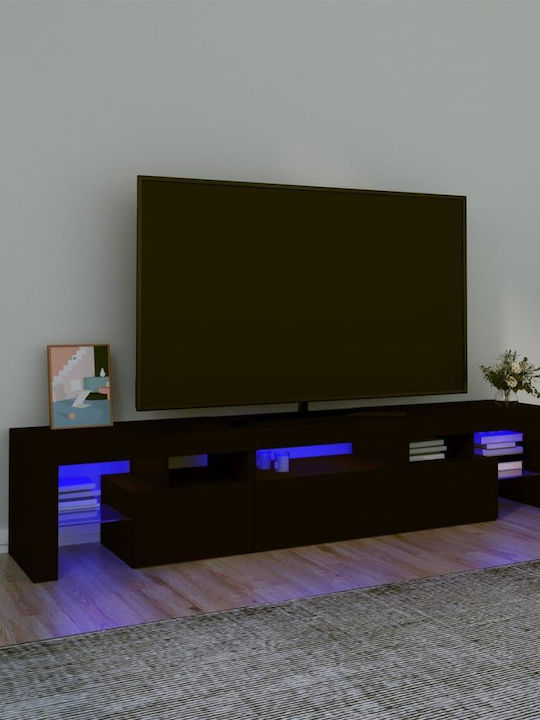 TV Stand Wooden with LED Lighting Black L200xW36.5xH40cm