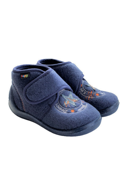 BOPY Children's Slipper with Leather Anatomical Mat Blue ALAIN BLEU