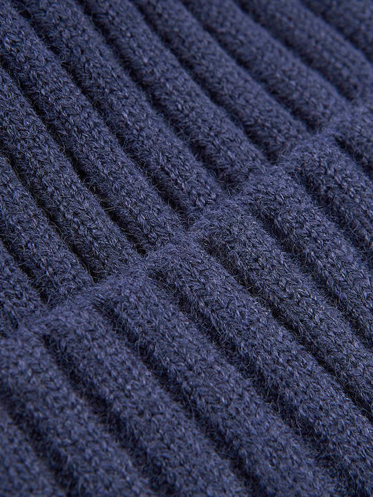 Verde Ribbed Beanie Cap Navy Blue