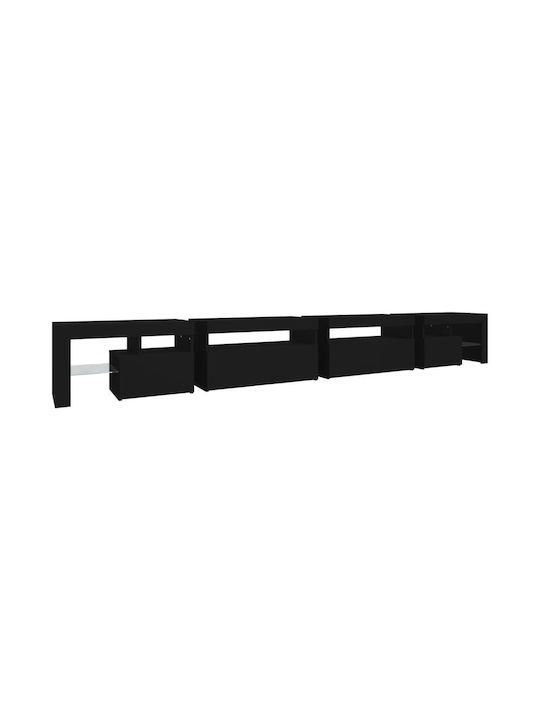TV Stand Wooden with LED Lighting Black L290xW36.5xH40cm