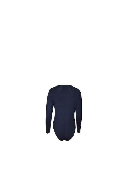 Apple Boxer Lingerie Wrap Long Sleeve Bodysuit Navy Blue