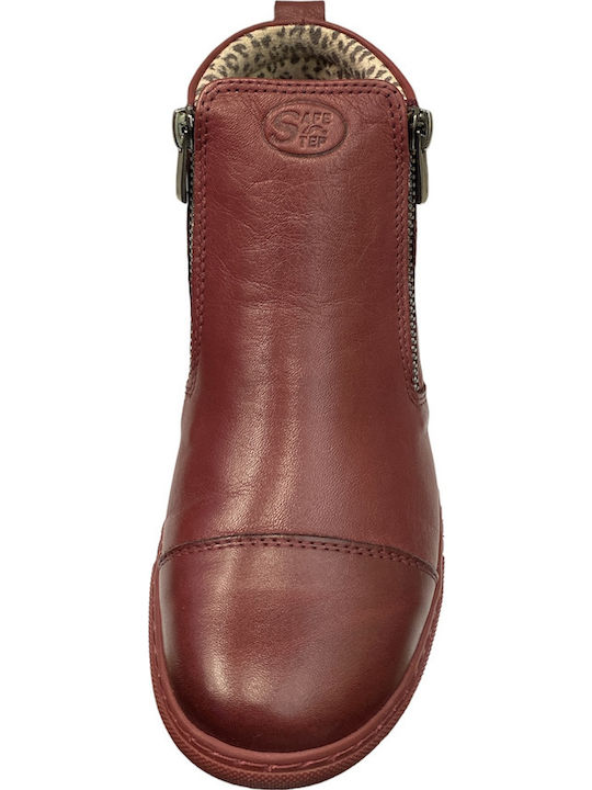 Leder Stiefeletten Damen Burgundisch