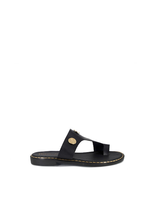 Malesa Leather Women's Flat Sandals In Black Colour