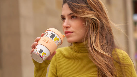 QuyCup Snoopy Κούπα Μπαμπού με Καπάκι Πολύχρωμη 400ml