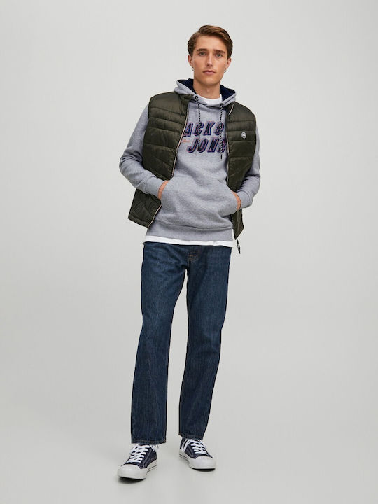 Jack & Jones Herren Sweatshirt mit Kapuze und Taschen Light Grey Melange