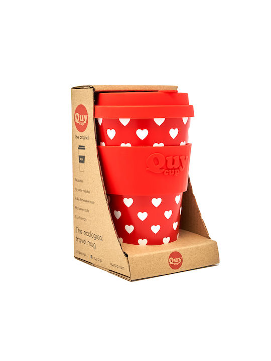 QuyCup Heart Cană Plastic cu Capac Roșie 400ml