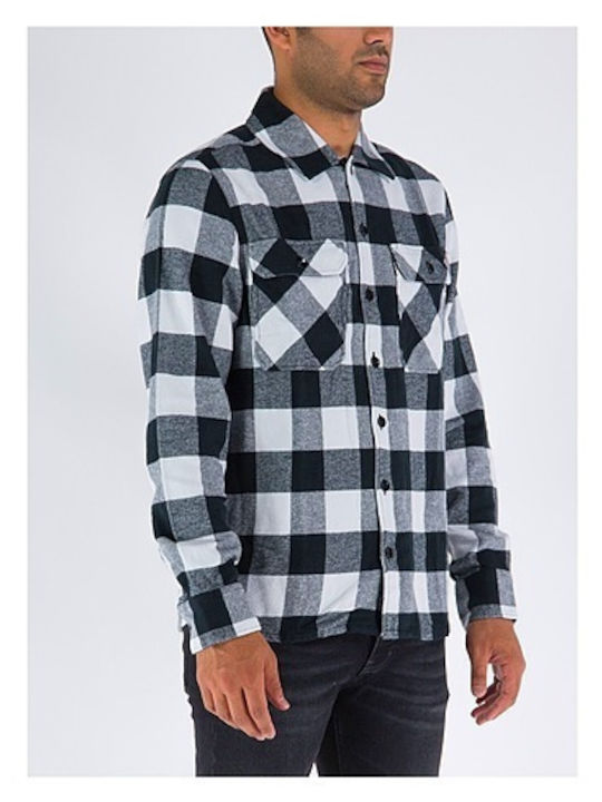 Double GS-529 Men's Shirt Long Sleeve Flannel Checked White / Black GS-528