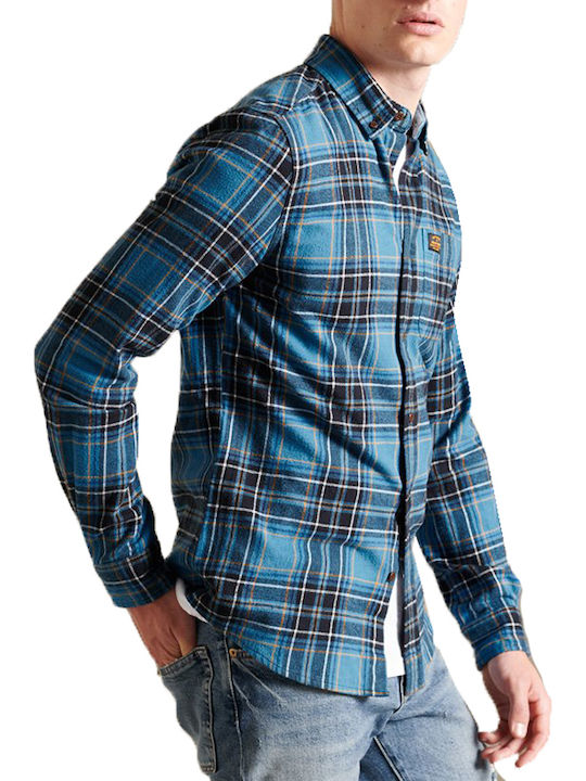 Superdry Men's Shirt Long Sleeve Cotton Checked Blue