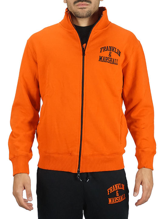 Franklin & Marshall Men's Sweatshirt Jacket with Pockets Orange