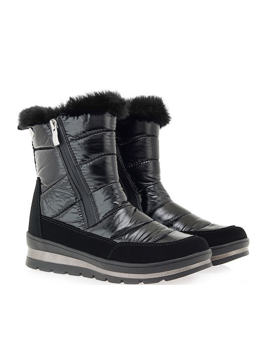 Snow Boots with Zipper & Fur Black