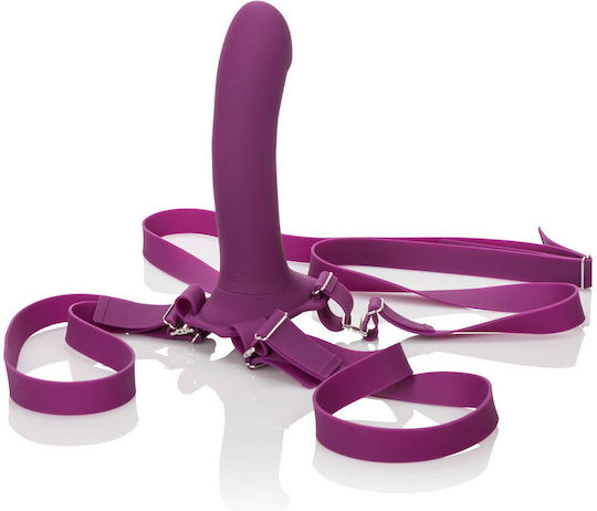 Calexotics Me2 Rumbler Harness με Dildo 16.5cm και Δόνηση σε Μωβ Χρώμα
