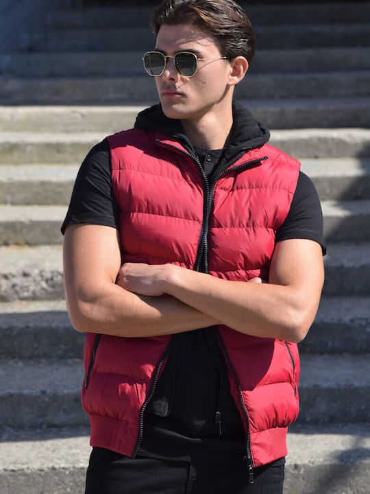 Men's Sleeveless Jacket with detachable hood in burgundy color (CODE Q3)