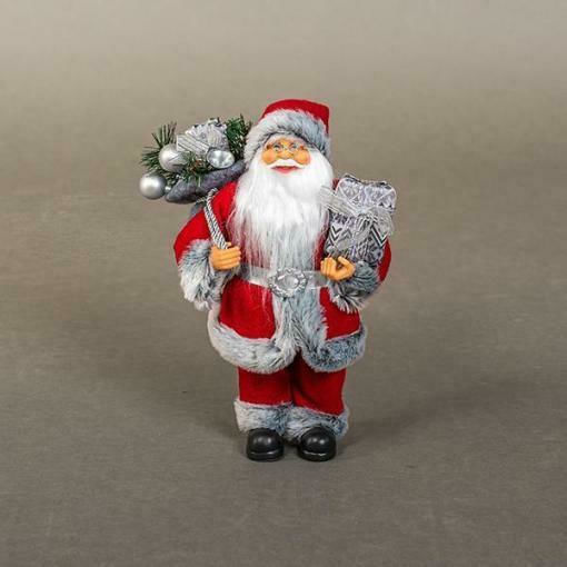 Dekorativer Weihnachtsmann mit Bewegung Rot aus Stoff 30cm Grau