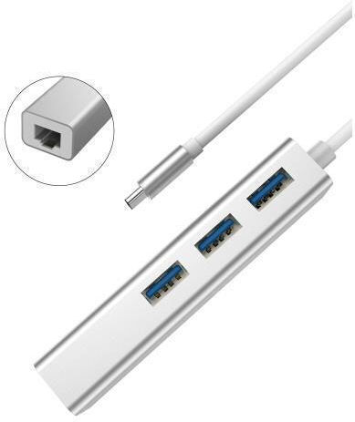 Devia Leopard Hub 3 Porturi USB 2.0 cu Conectare USB-C Ethernet Alb