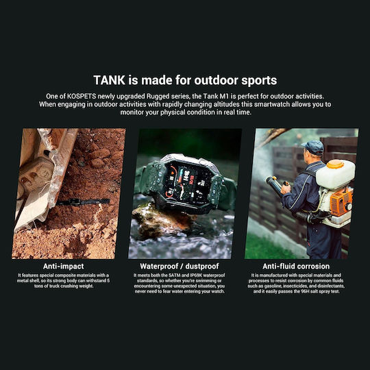 Kospet Tank M1 Waterproof Smartwatch with Heart Rate Monitor (Black)