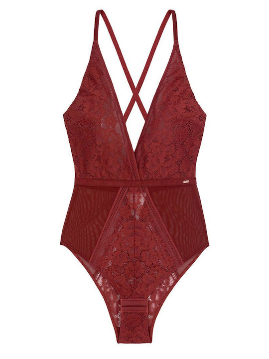 Dorina Unity Sexy Κορμάκι με Δαντέλα Bodysuit Red