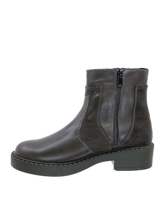 Leder Stiefeletten Damen Khaki