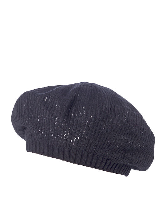 Beret Damenstrickmütze Farbe Schwarz/Silber