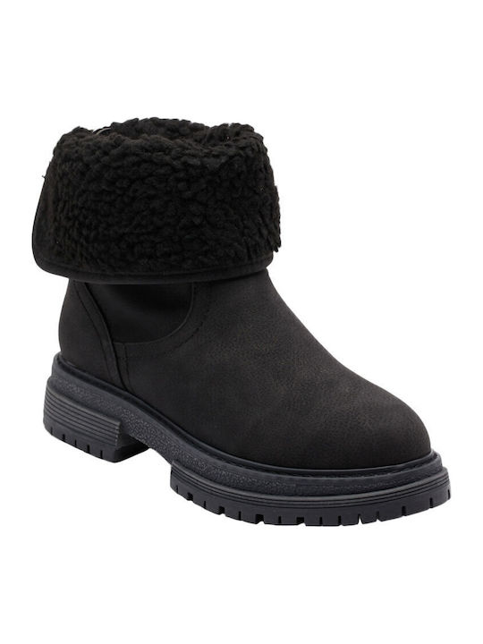 Autumn Suede Γυναικεία Μποτάκια Αστραγάλου με Γούνα Μαύρα