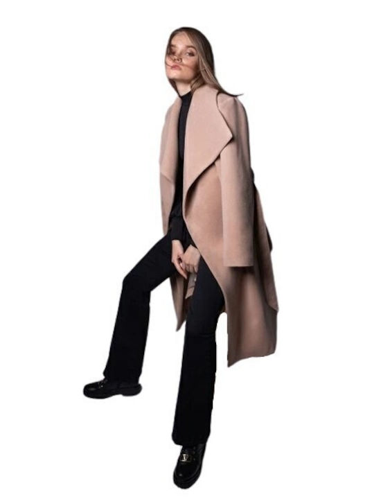 Women's Midi Coat with Buttons Beige
