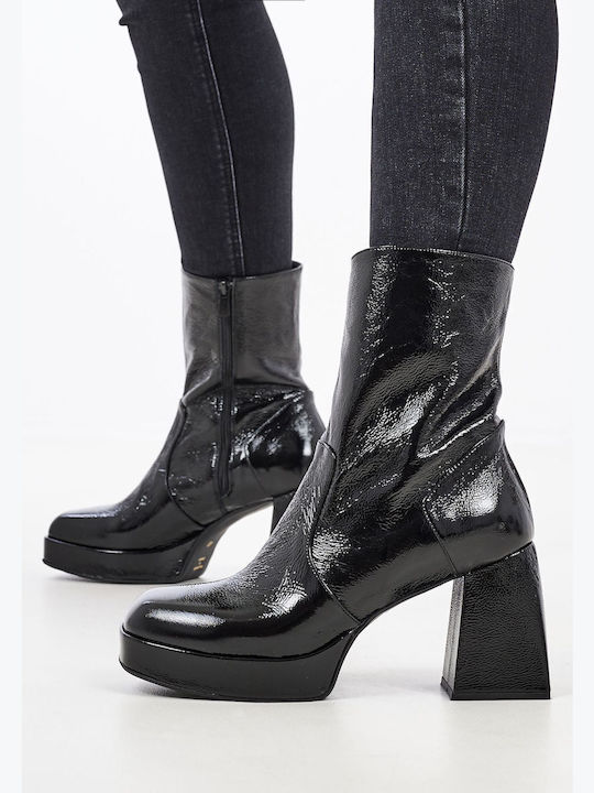 Women's Boots S604 Black Leather Patent Leather Mortoglou