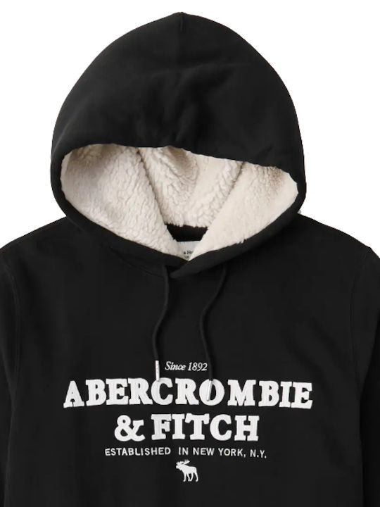 Abercrombie & Fitch Мъжки Суитшърт с Качулка и Джобове Черно