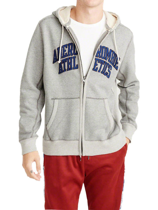 Abercrombie & Fitch Men's Sweatshirt Jacket with Hood and Pockets Gray