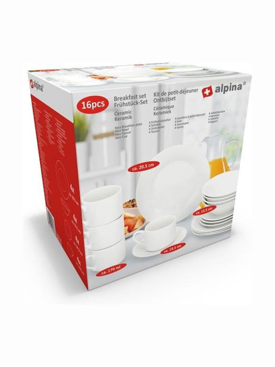 Alpina Appliances Geschirrset aus Porzellan Weiß 16Stück