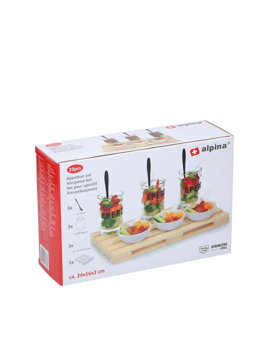 Alpina Appliances Glass Dessert Divided Serving Tray with 3 Slots White 24x16cm 10pcs