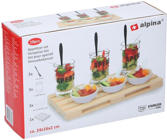 Alpina Appliances Glass Dessert Divided Serving Tray with 3 Slots White 24x16cm 10pcs