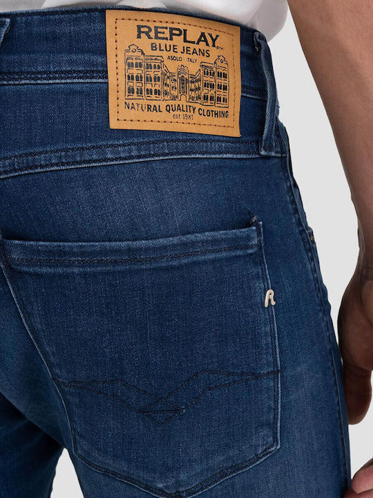 Anbass Men's Elastic Jeans Pants with Slim Tapered Fit Navy Blue