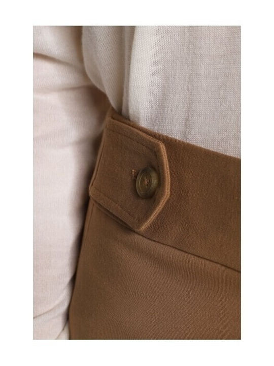 Women's Fabric Capri Trousers Tabac Brownc Brown