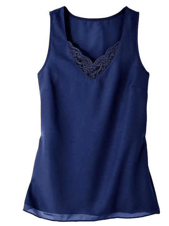 Navy Cami Top με Δαντέλα στο Ντεκολτέ