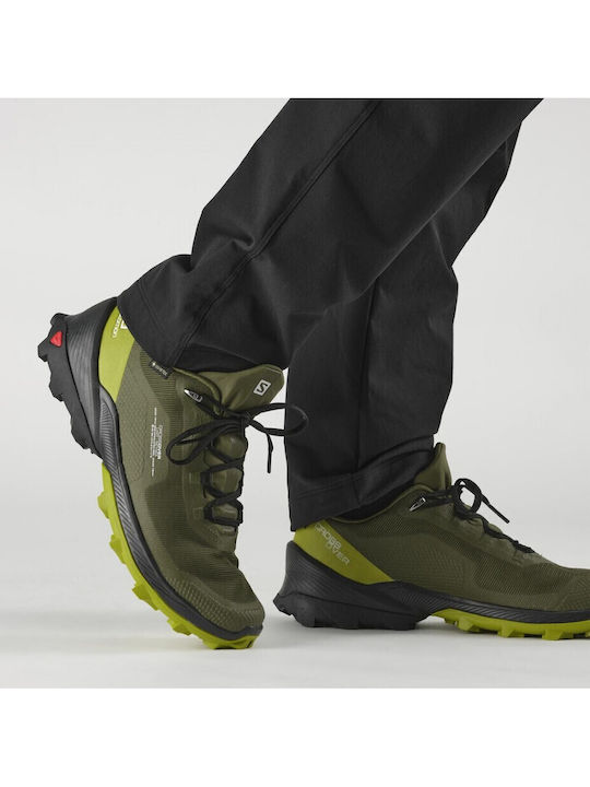 Salomon Cross Over Men's Hiking Shoes Waterproof with Gore-Tex Membrane Olive Night / Golden Lime / Black