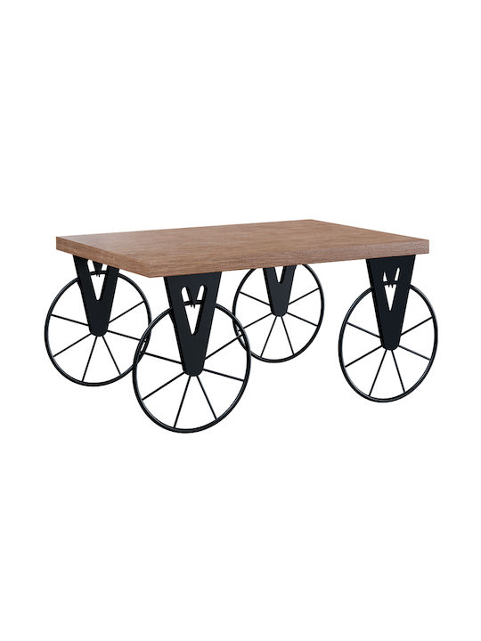 Rectangular Central Coffee Table Bike Wooden with Wheels Black-Walnut L85xW55xH41cm