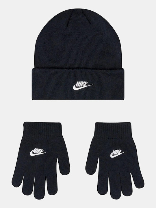 Kids Beanie Set with Gloves Knitted Black