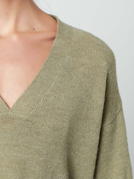 Emelie Damen Langarm Pullover mit V-Ausschnitt Grün