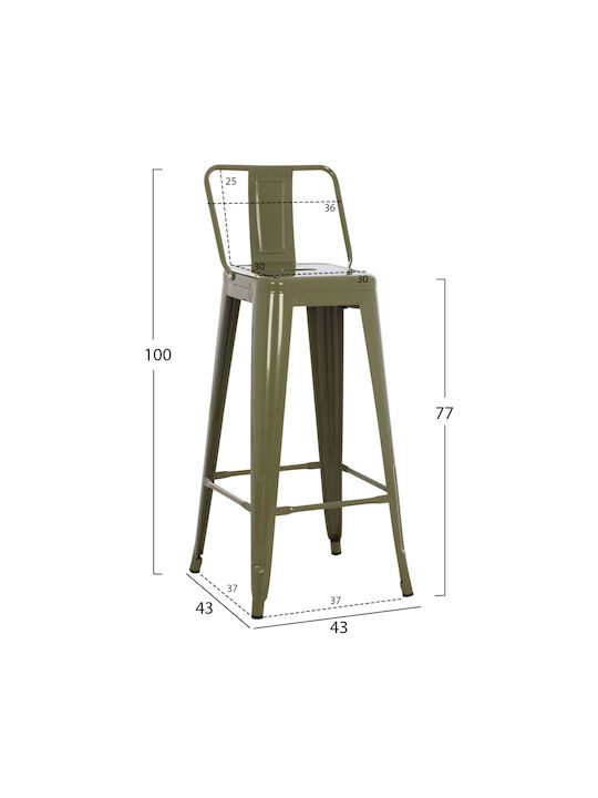 Stool Bar with Backrest Metallic Green 43x43x100cm