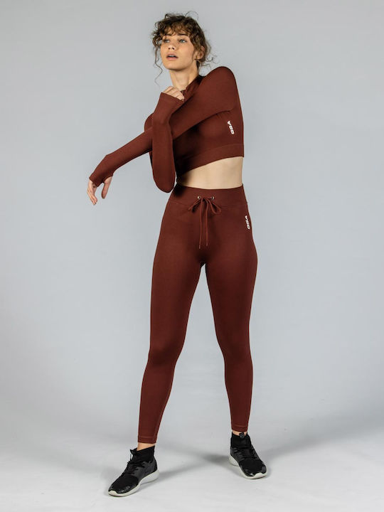 GSA Mock Women's Athletic Crop Top Long Sleeve Brown