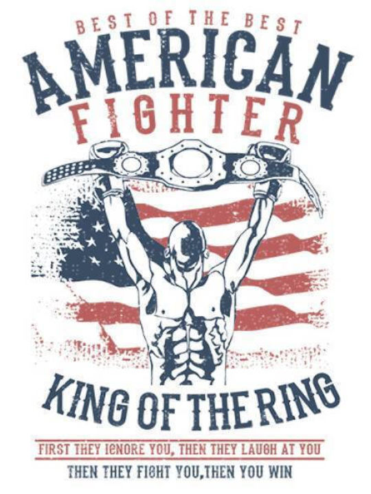 Takeposition American Fighter T-shirt Bărbătesc cu Mânecă Scurtă Alb