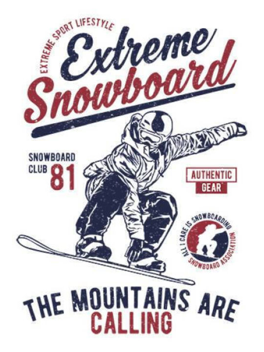 Takeposition Extreme Snowboard T-shirt Bărbătesc cu Mânecă Scurtă Alb