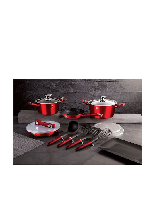 Berlinger Haus Metallic Line Cookware Set of Aluminum with Non-stick Coating Burgundy Collection 13pcs