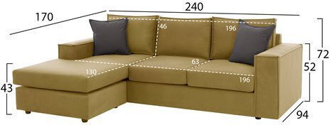 Monaco Colțar Canapea cu Unghi reversibil Galben 240x170x86cm.