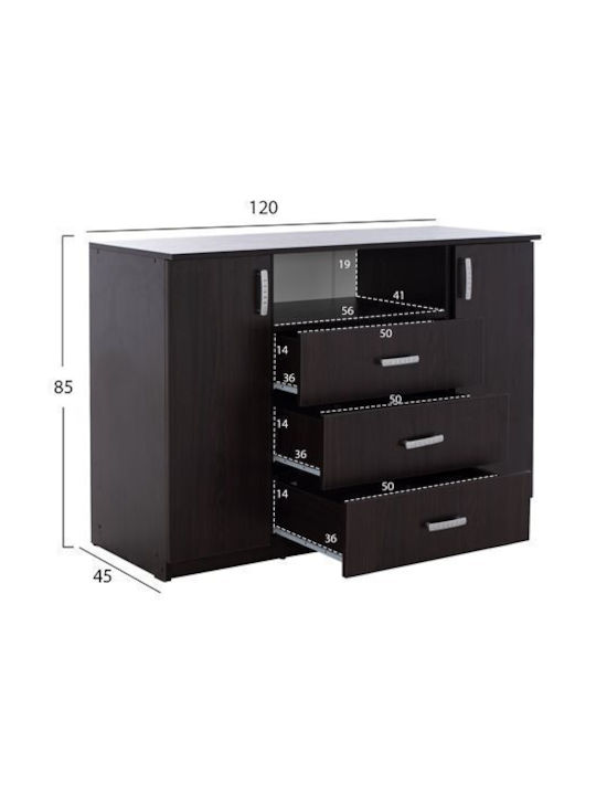 Μπουφές Adler Ξύλινος με Συρτάρια Wenge 120x45x85cm
